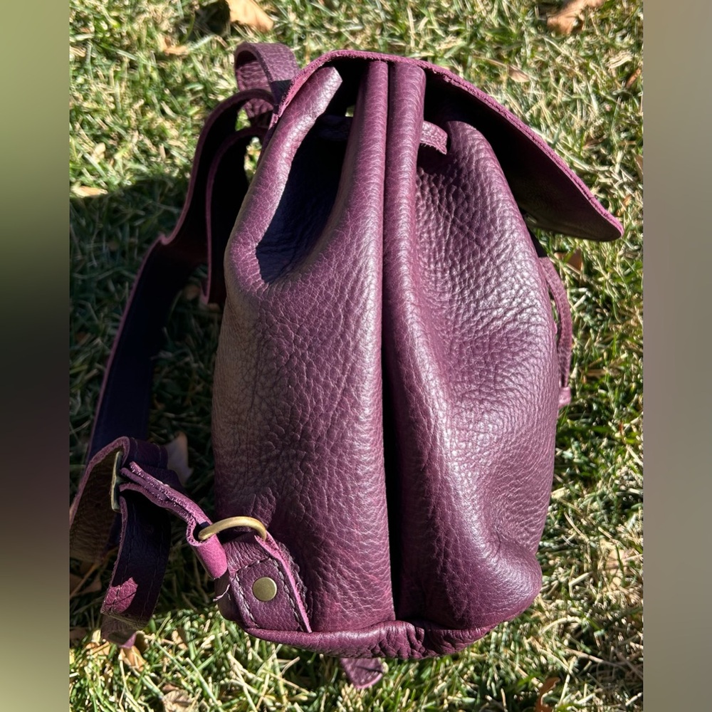 Portland Leather Goods Bucket Drawstring Backpack Plum Pebbled Leather - Picture 7 of 16